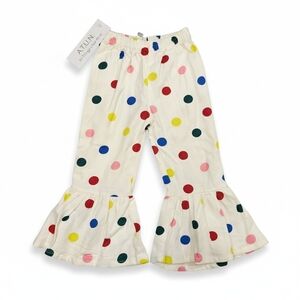 Girls' Cream Polka Dot Ruffle Hem Pants